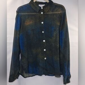Vintage Tess 100% Silk Sheer Button-Down Women's Shirt Size XL